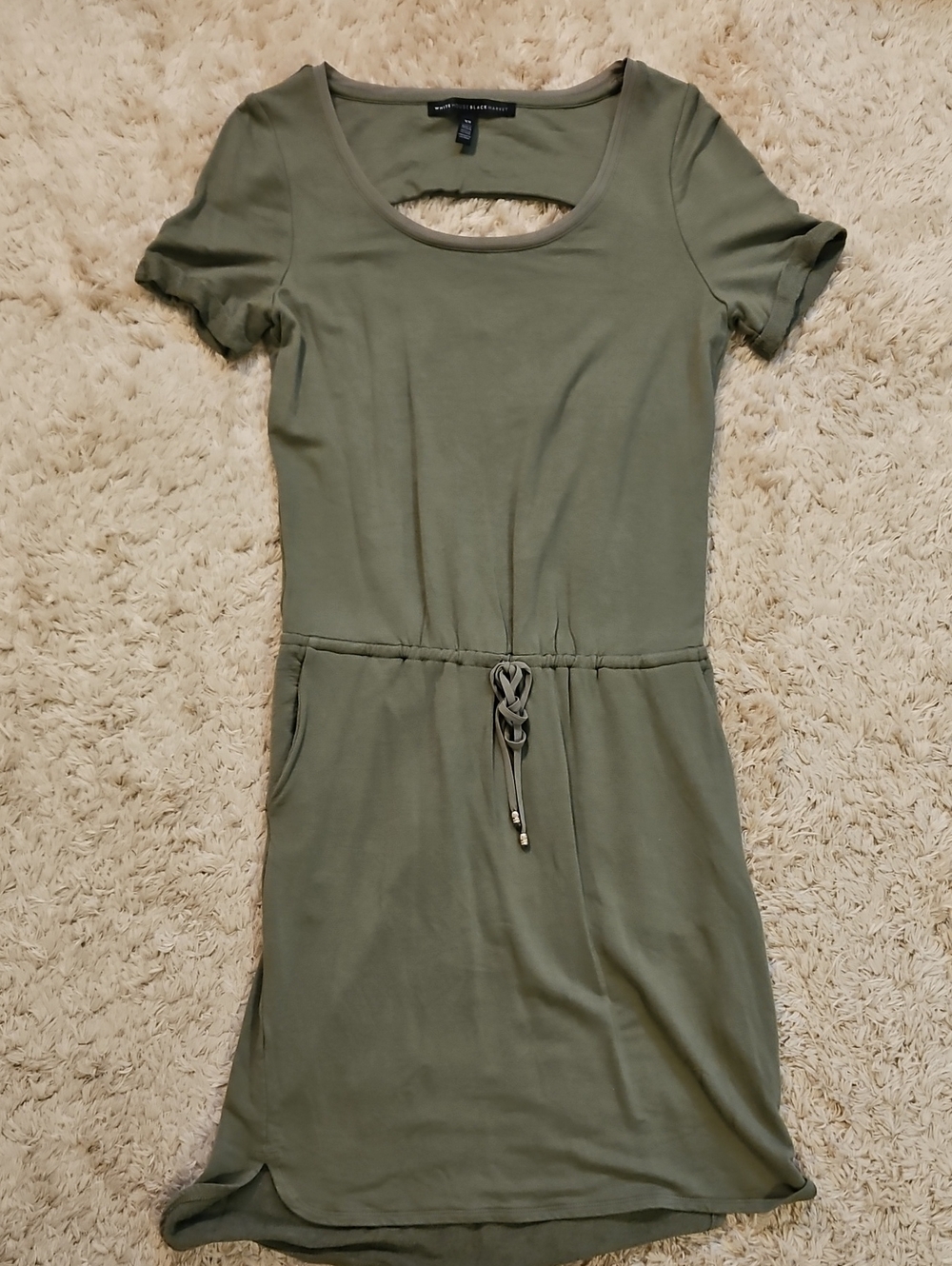 White House Black Market Olive Drawstring Waist T-Shirt Dress
